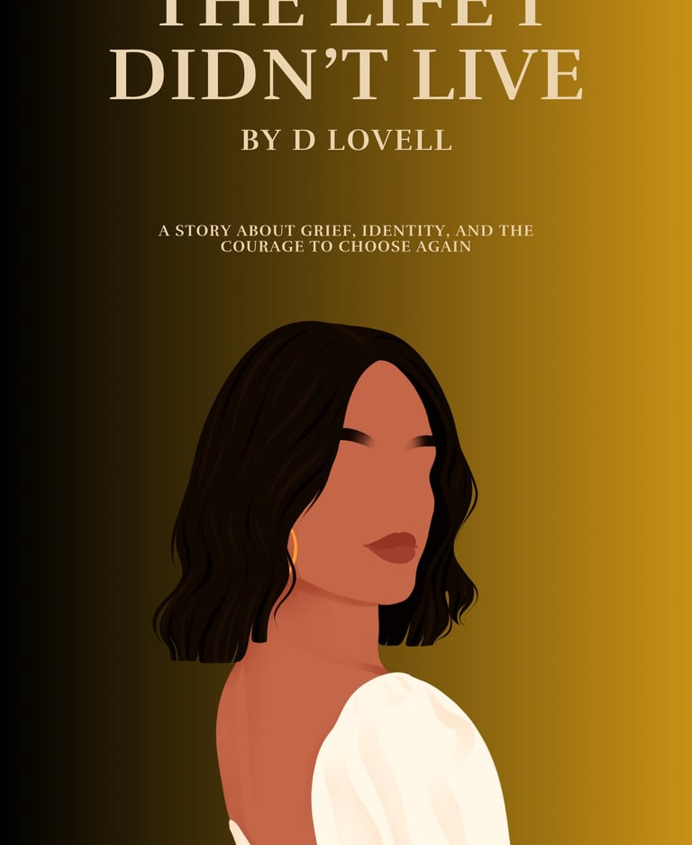 Book cover for The Life I Didn't Live by D Lovell featuring a faceless woman on a gold gradient.