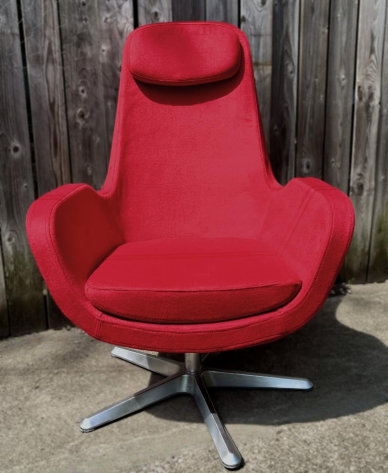 newly reupholstered vintage Ikea 'Karlstadt' chair in red melton wool