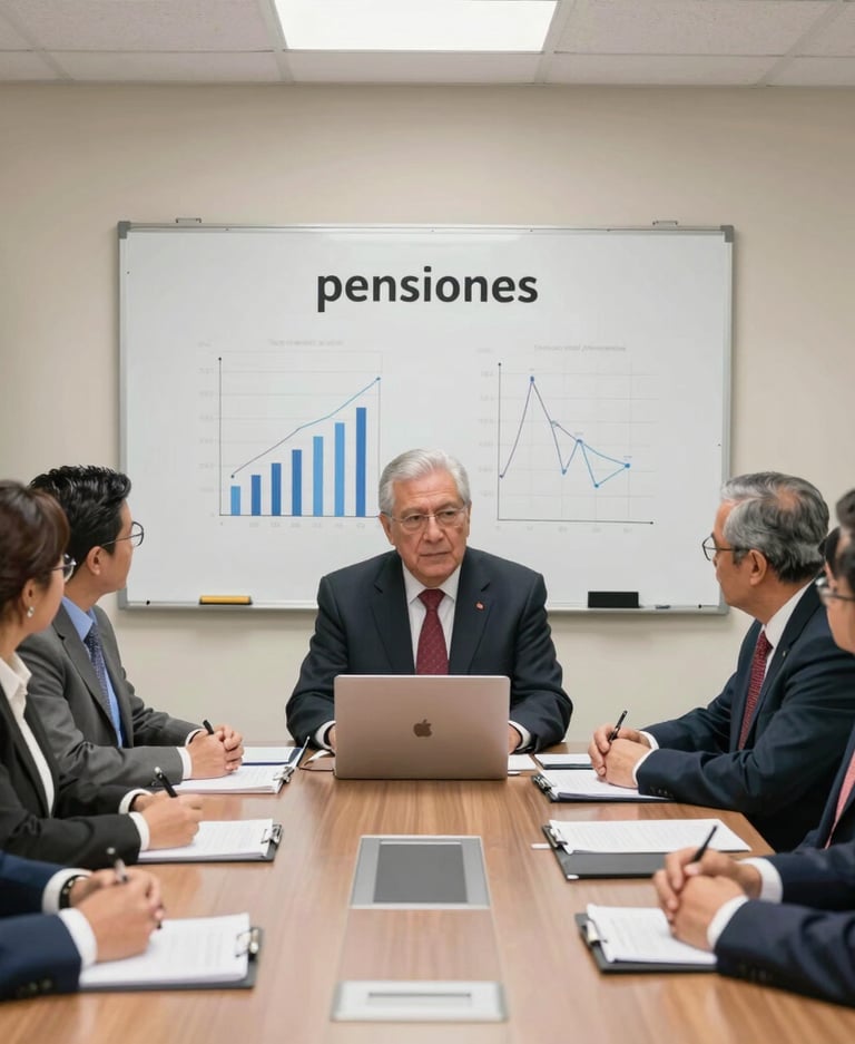 A friendly consultant discussing retirement plans with a smiling couple in a cozy office.