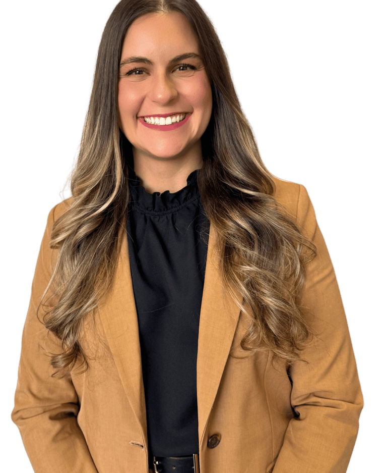 woman with long hair wearing a suit with a black shirt