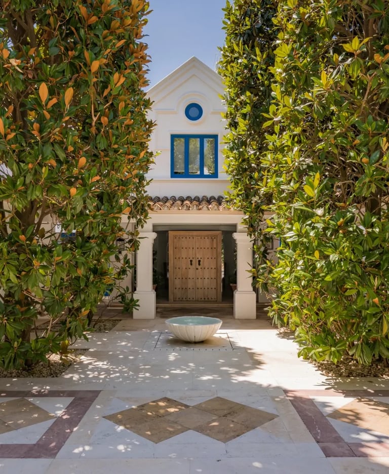 Symmetrical courtyard entrance of classic Marbella villa