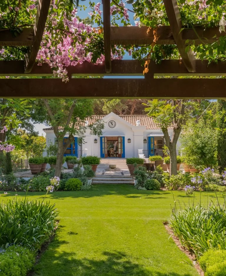 Garden pergola view of classic Golden Mile villa in Marbella