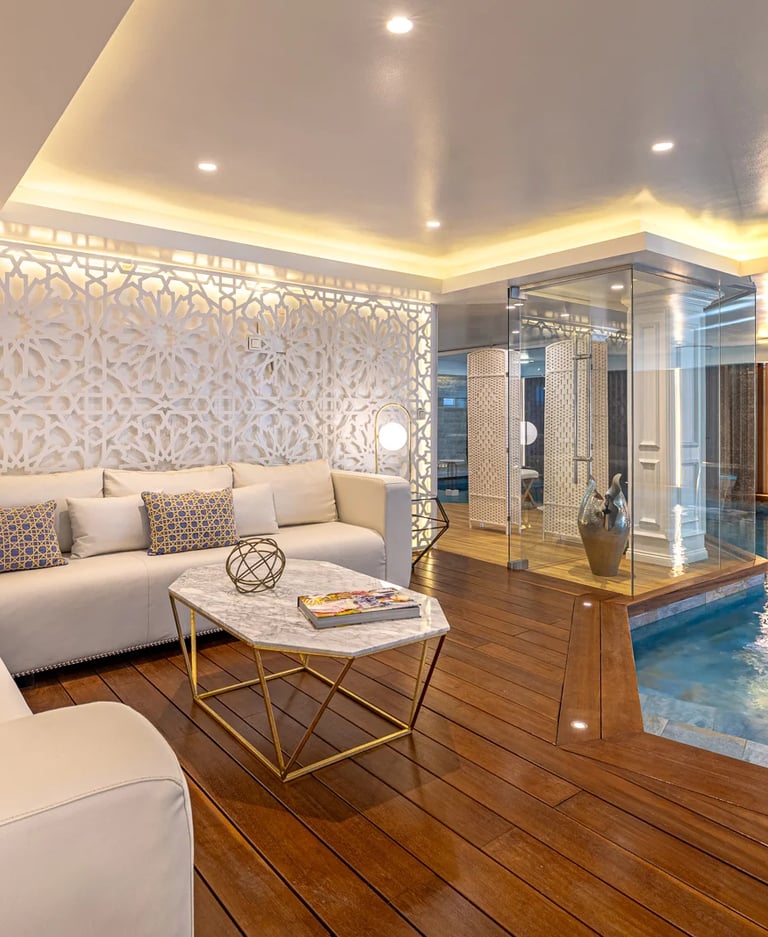 Indoor heated pool in 10 bedroom beachfront villa Marbella near Puerto Banus