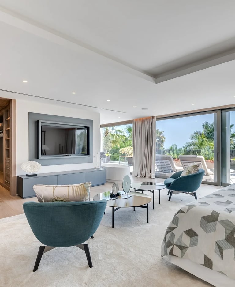 Open plan living room with sea views