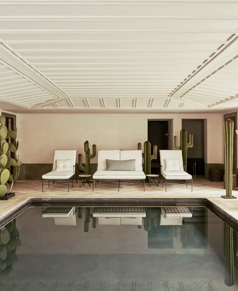 Indoor heated pool with loungers