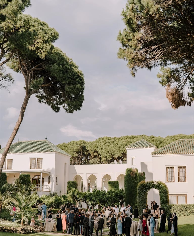 Wedding cocktail reception in Marbella villa garden