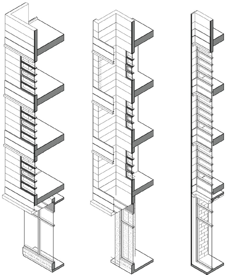 A series of 3D wall section axons