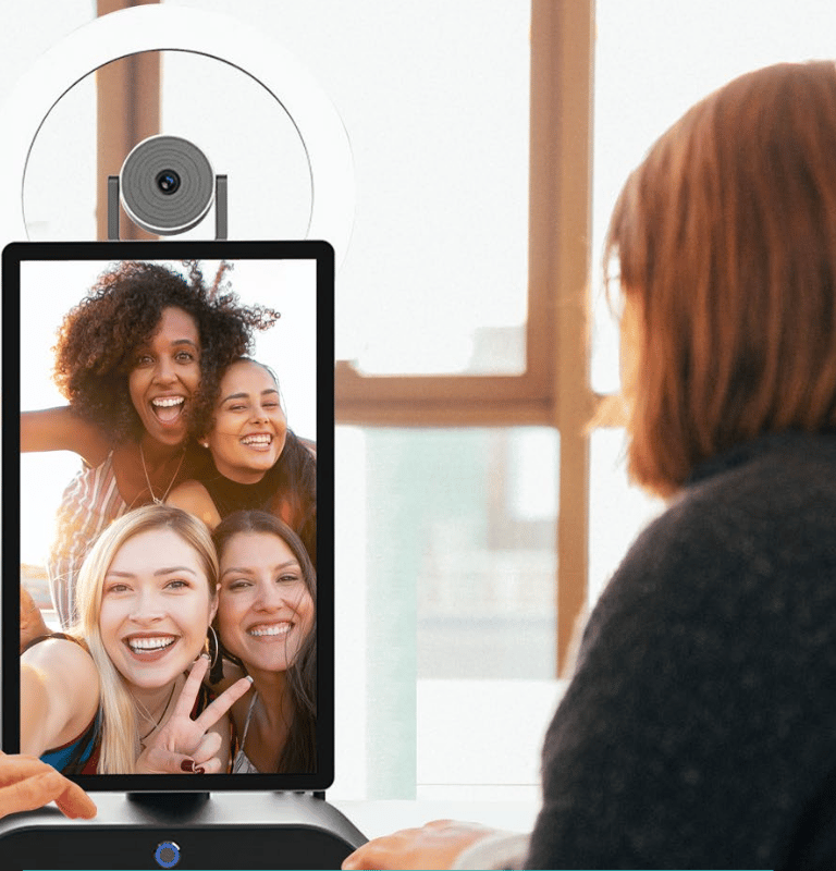 ClaraTech professional live-streaming interaction display with integrated camera mount and studio-gr