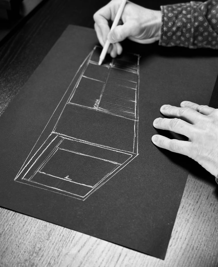 Boceto técnico de módulo de construcción modular en fase de diseño