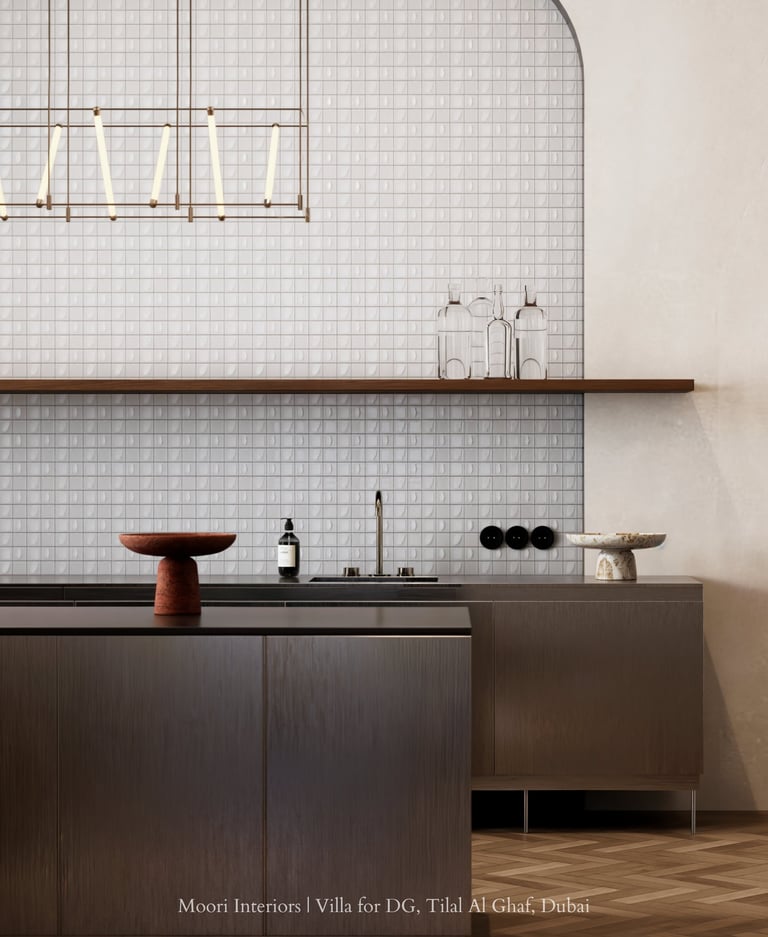 Detail of a modern kitchen emphasizing a clean aesthetic and functional storage.