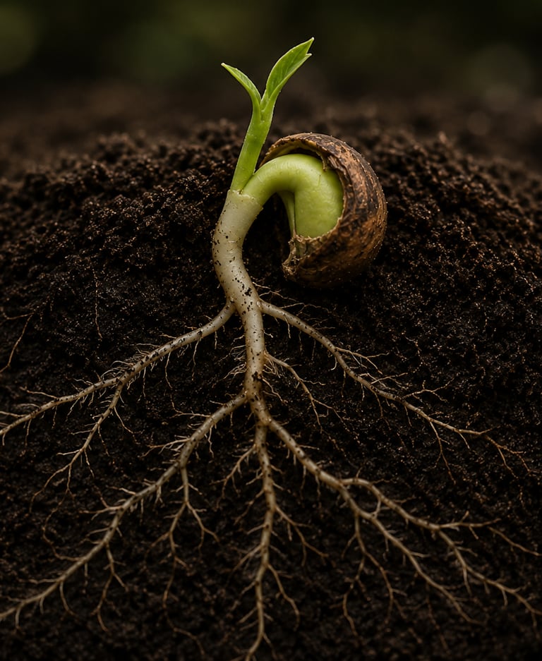 Seedling developing strong roots and direction