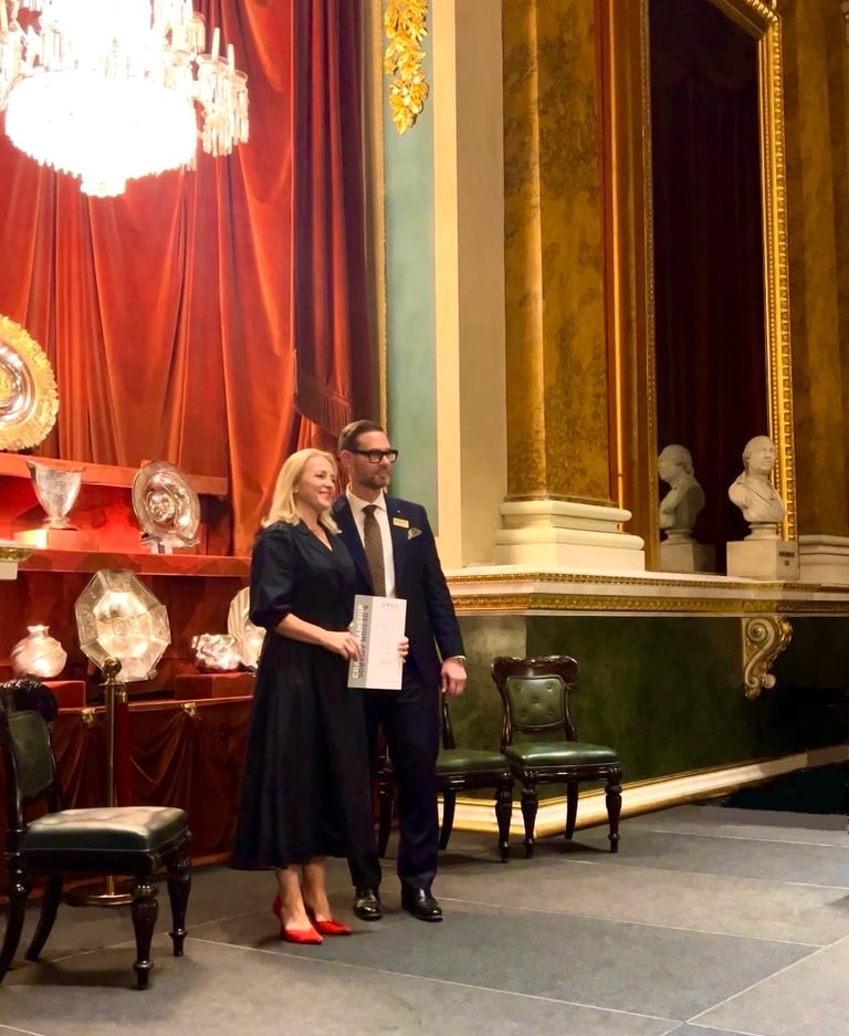 Kinga Olah receiving her award on stage at the GC&DC Awards, Goldsmiths' Hall.