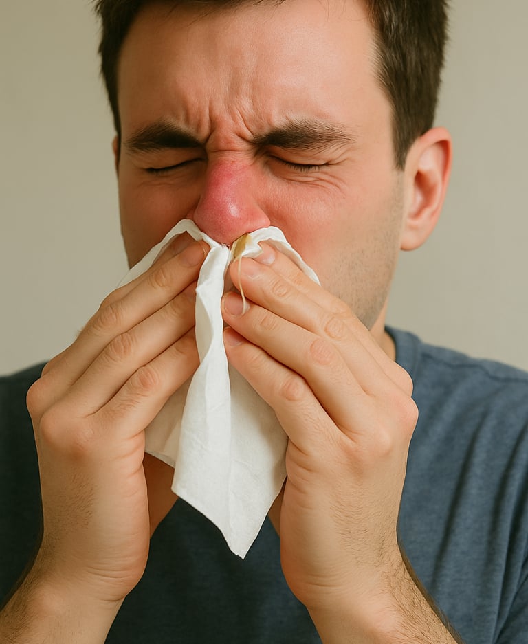 un hombro sonandose la nariz