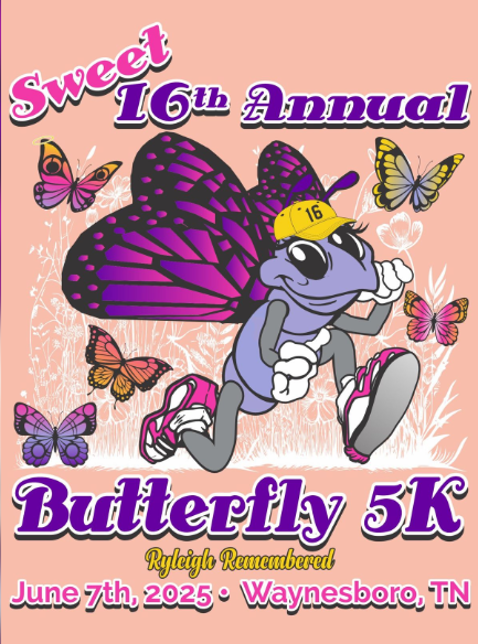 Logo for the 16th Annual Butterfly Run in Waynesboro, TN