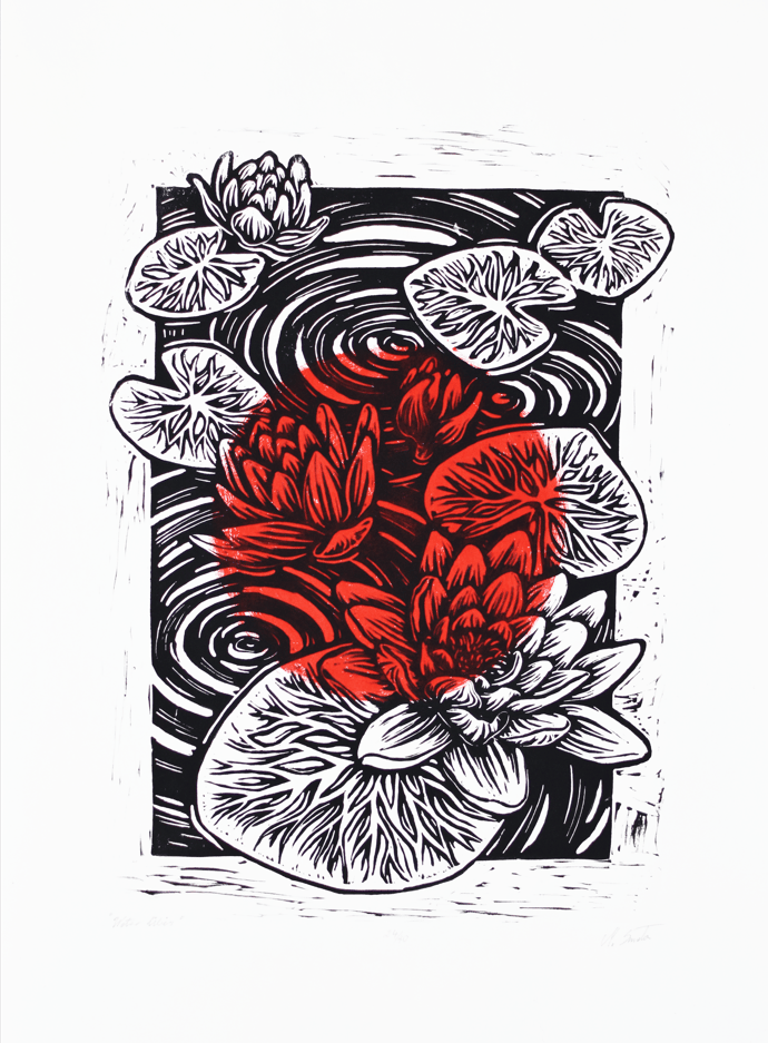 waterlilly made with linocut japan flag