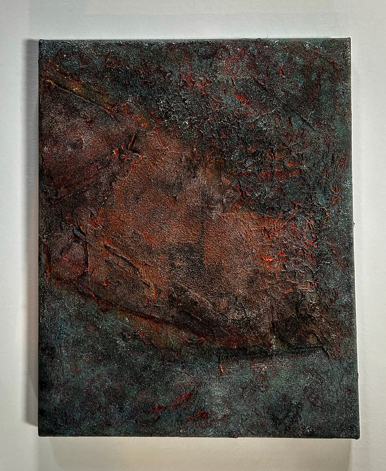 Abstract mixed media painting Laurence Moracchini. Sussex artist. Textures.