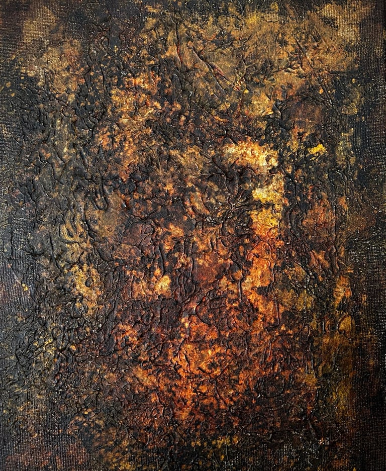 Abstarct portrait. Mixed media painting. Acrylic painting textures. Ditchling. Sussex artist Laurence Moracchini