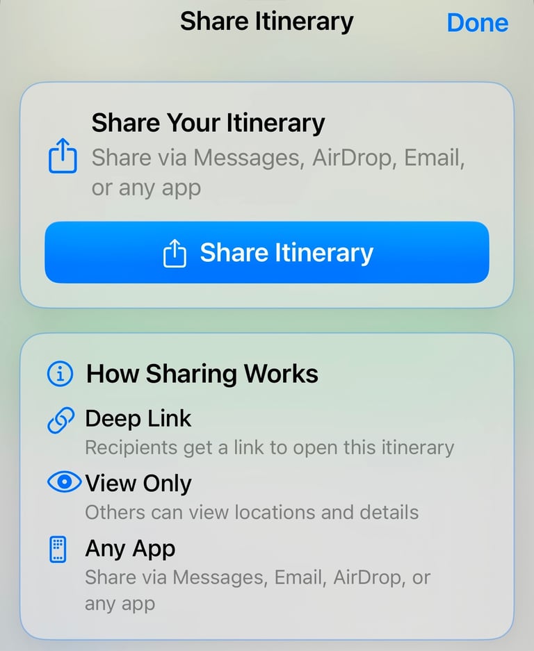 ios map itinerary sharing function