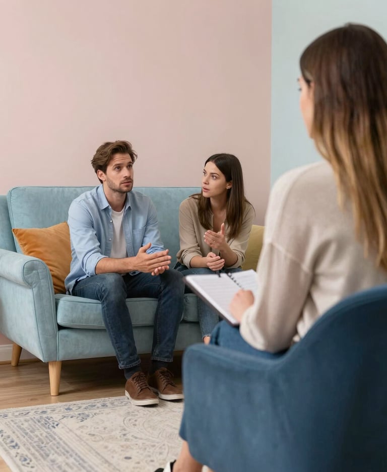 A calm, serene therapy room with comfortable chairs and soft natural light.