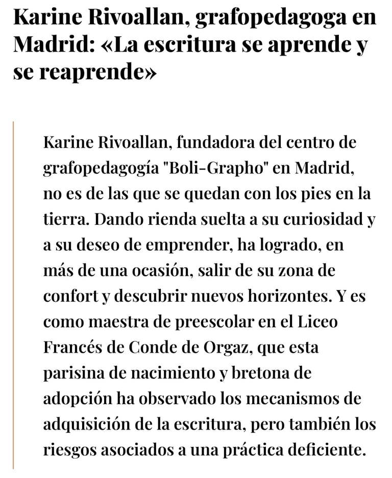 Karine Rivoallan, experta en reeducación de la escritura y disgrafía en Madrid, colaboradora d