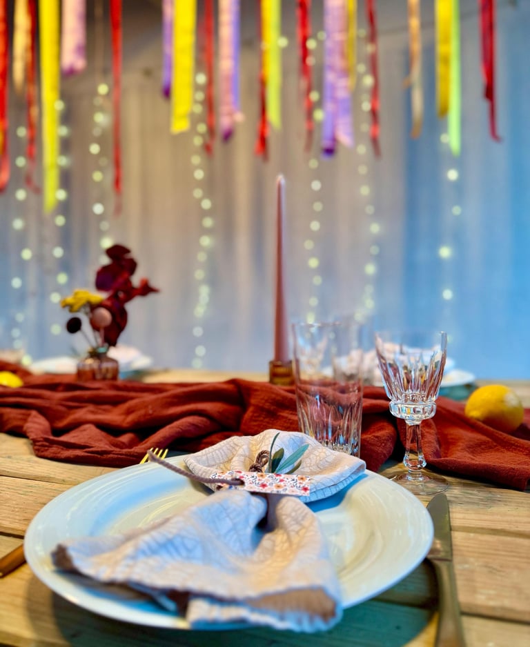 a table setting with a table setting for a dinner