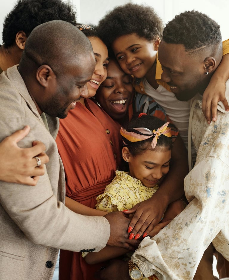 large family hugging