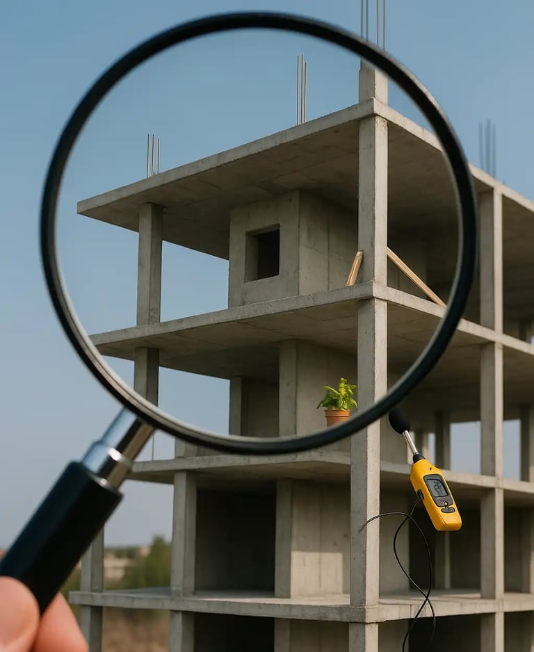 uma pessoa segurando uma lupa ampliando um edifício
