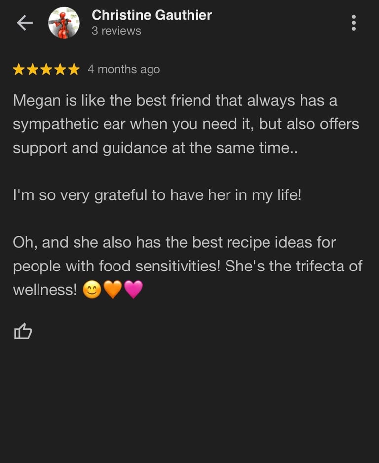 Brilliant Excellent review for Megan Swan Wellness Coaching.