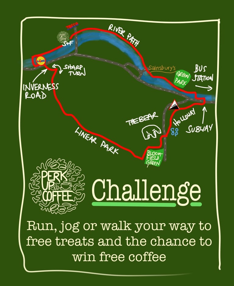 Perk up coffee cart running challenge on the river path in Bath