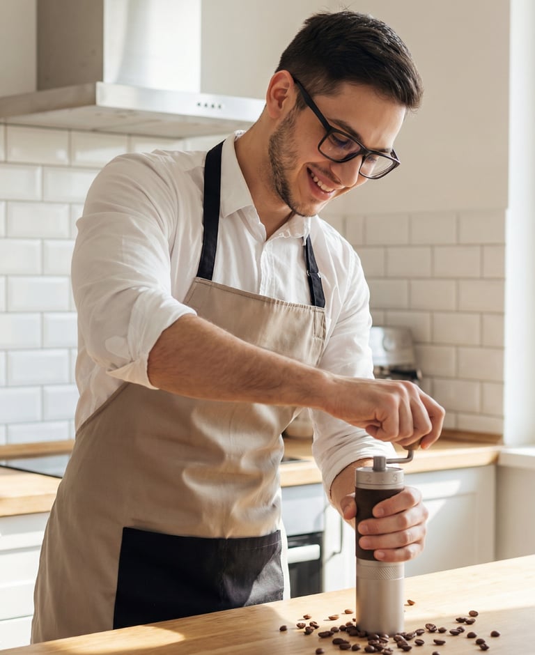 Moendo café na hora. A melhor experiência ao comprar café em grãos de café em Curitiba.