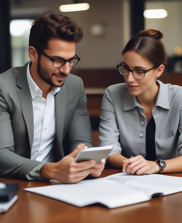A confident professional shaking hands with a company executive in a sleek boardroom setting.