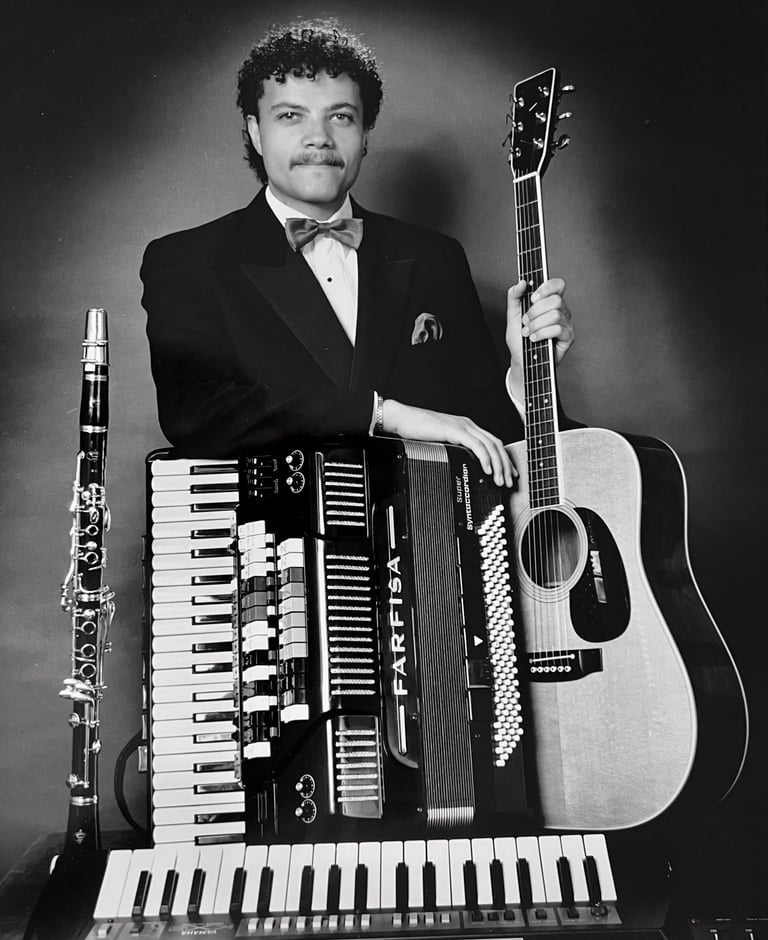 Jon Yon with a few of the instruments that he played professionally