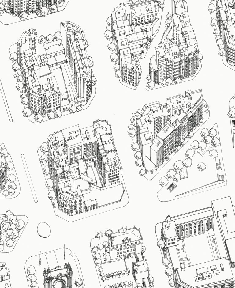 Hand-drawn map of Barcelona, Catalonia, Spain, black and white detail — deliaMAPS