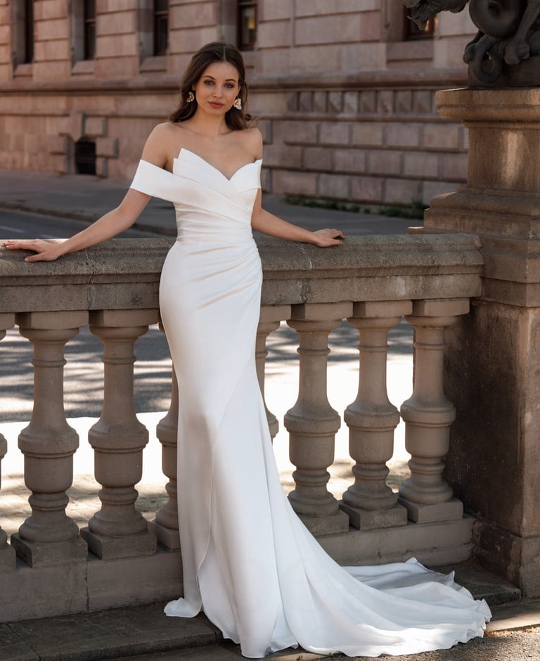 robe de mariée en satin, sirène près du corp, épurée, mariage civile 