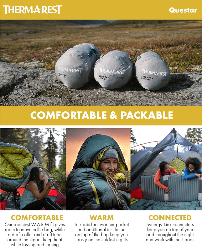 Therm-a-Rest Questar synthetic sleeping bag, best versatile sleeping bag for damp conditions