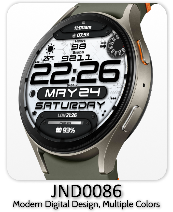 JND0086 modern digital watch face for Wear OS