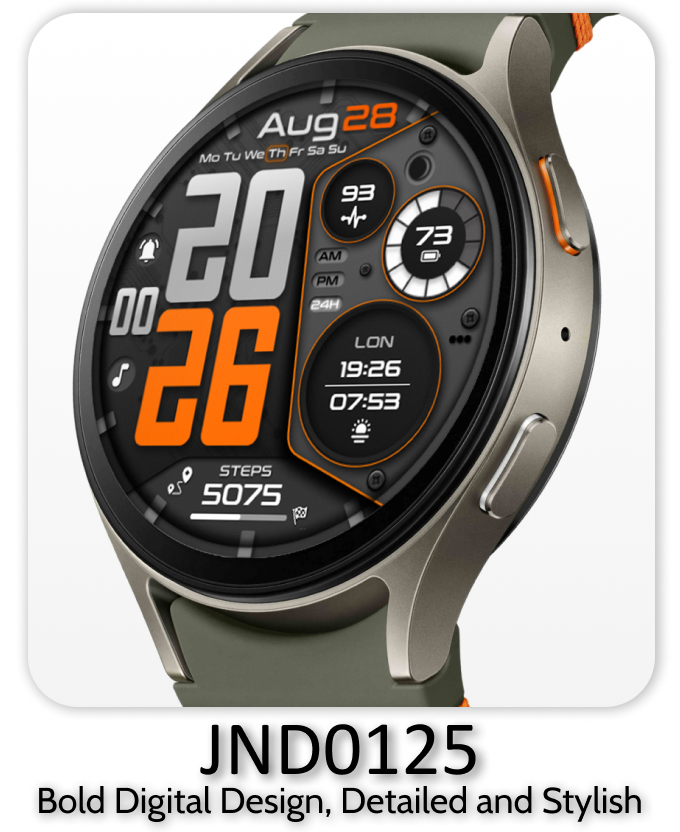 JND0125 bold digital watch face for Wear OS