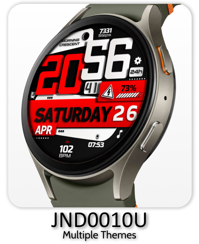 a smart watch with a red and white clock face