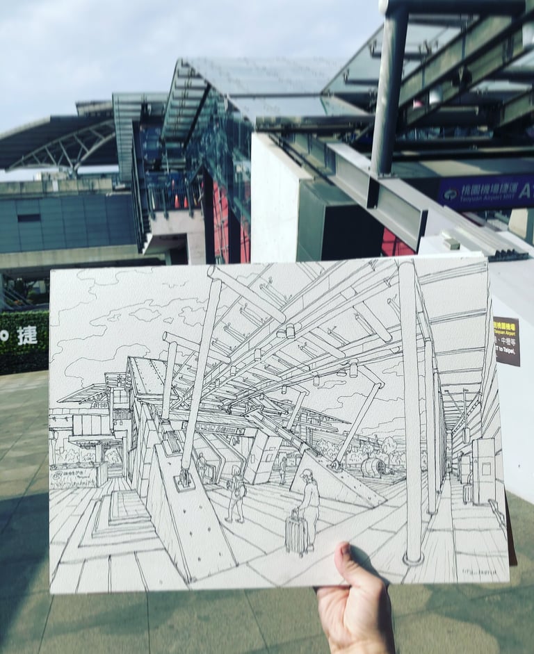 Urban sketch by Evgeny Bondarenko in Taiwan