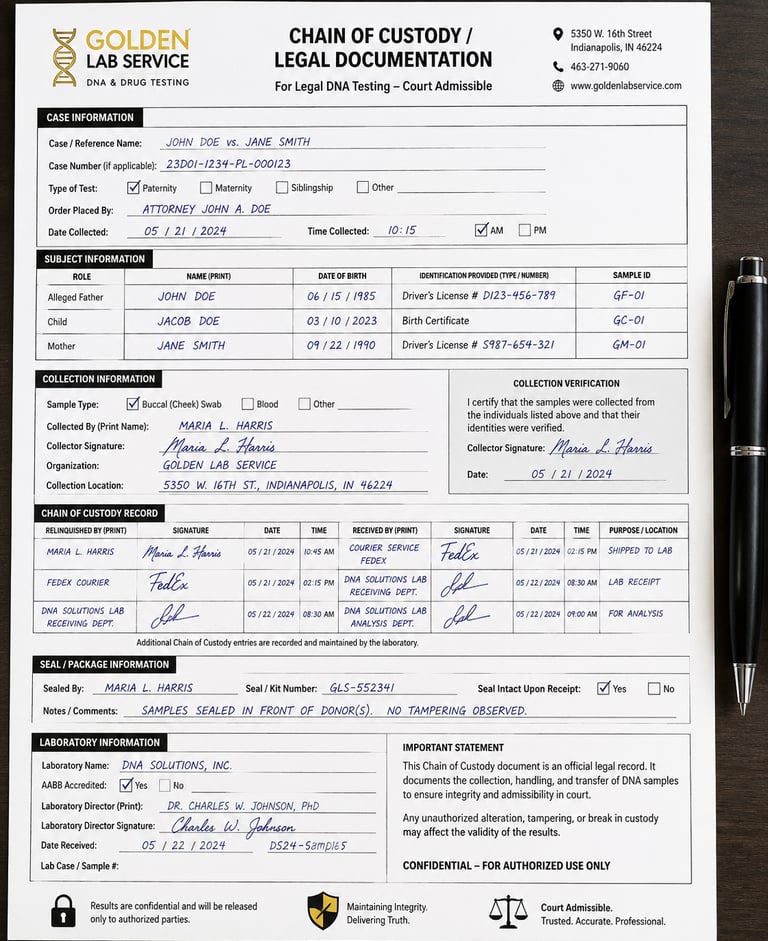 Golden Lab Service legal DNA testing collection in Indianapolis