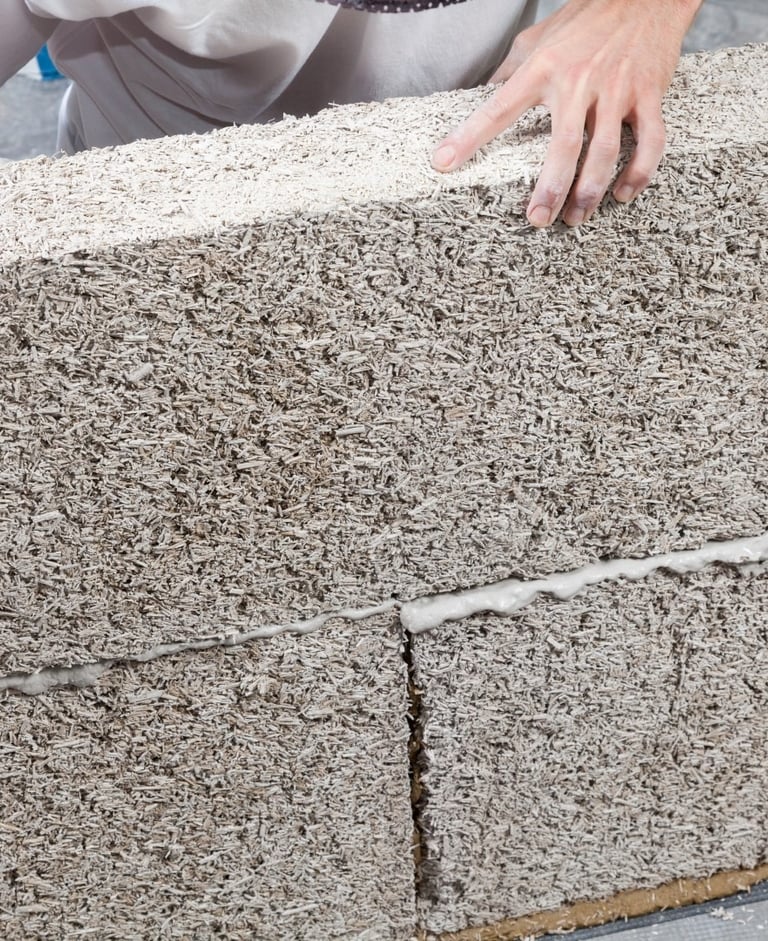 a man is putting a hemp block into a brick wall
