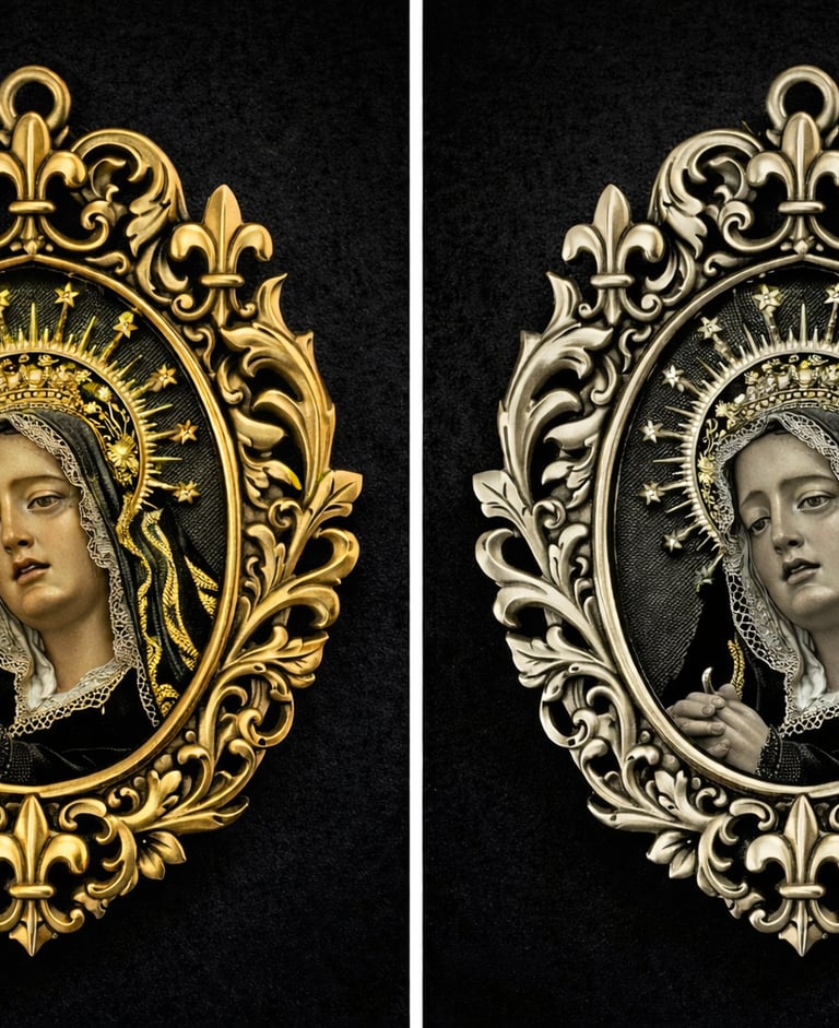 medallas de cofradia en dos acabados con virgen