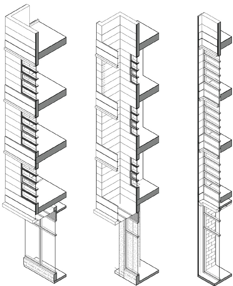 A series of 3D wall section axons