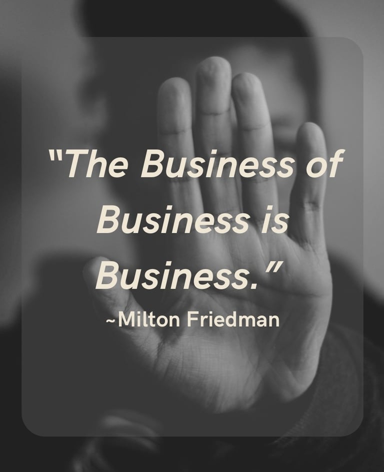 a woman holding a sign with a quote from milton friedman