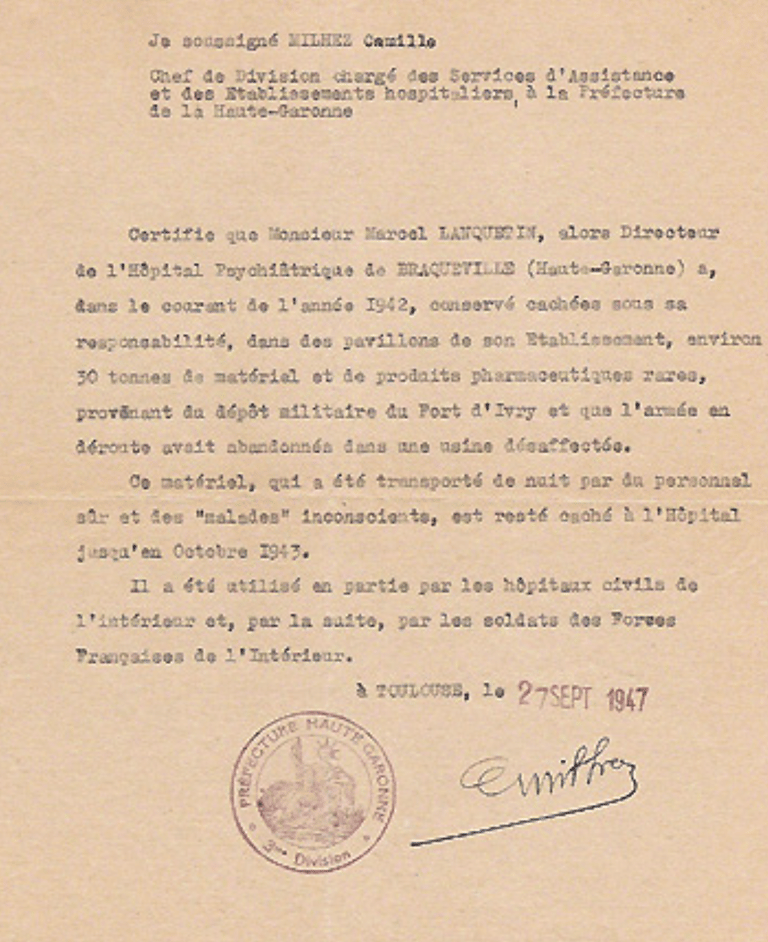 attestation resistance prefecture haute garonne 1947 M Lanquetin