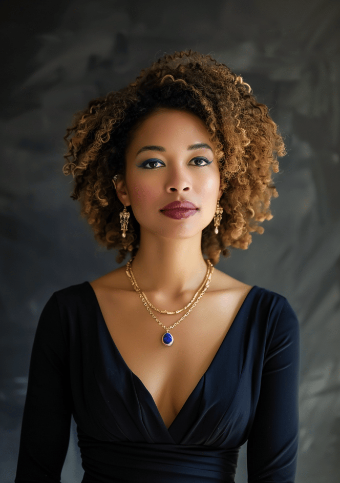 Gold Chain Necklace for Black Dress. Blue Pendant