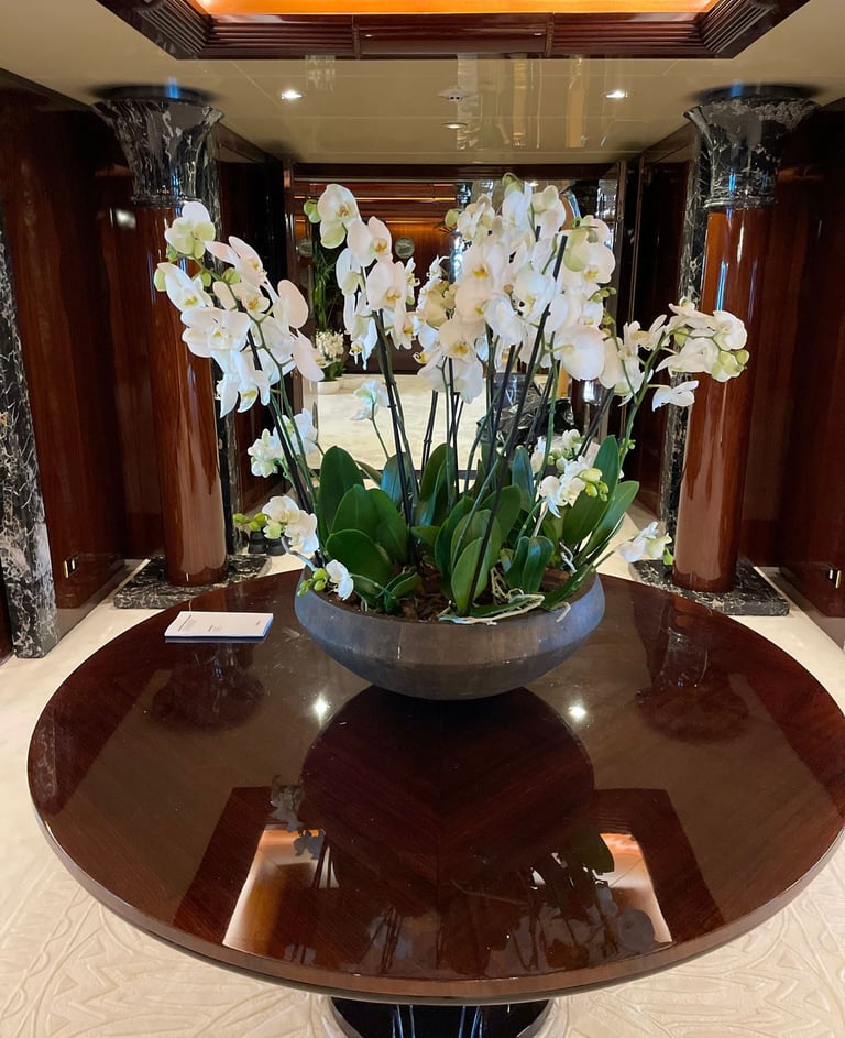 plants and flowers on luxury yacht