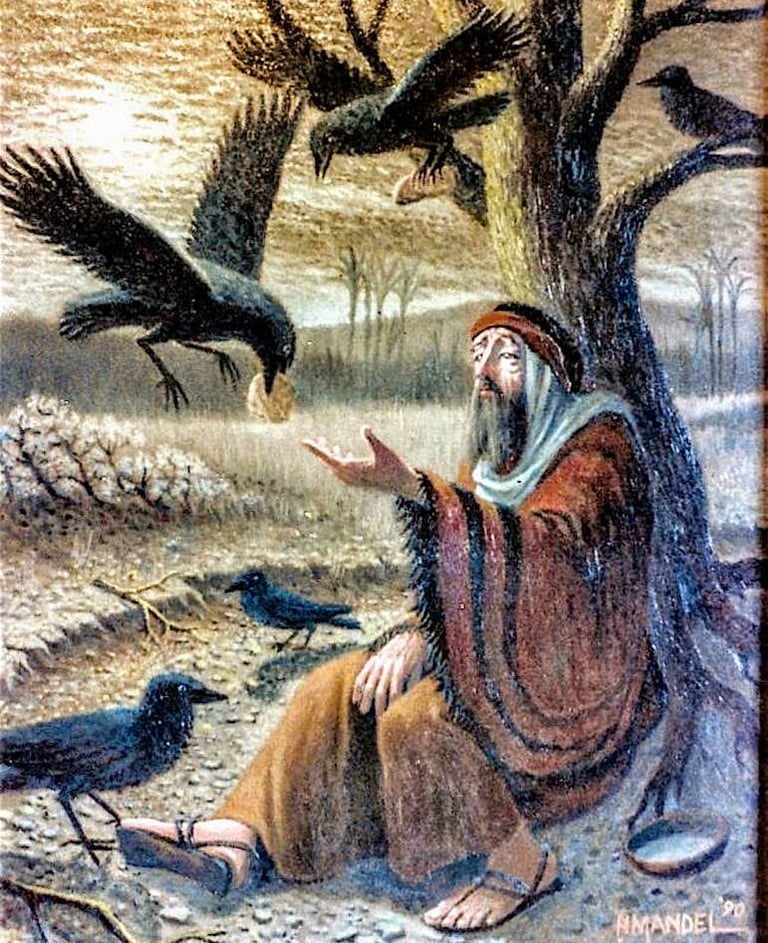 Elijah receiving bread from the raven 