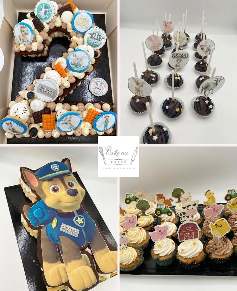 number cake personnalisés , pop cakes, cupcakes