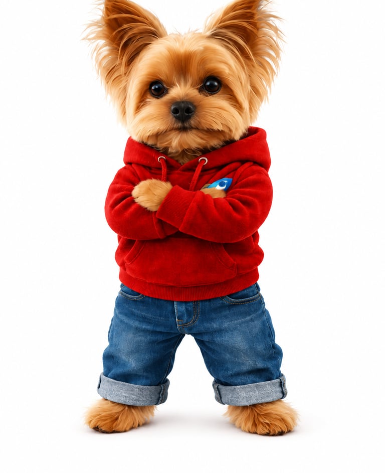 Peanut the boy yorkie is inspired by Peanut the rescue. Adopted in 2020, the real life Peanut has